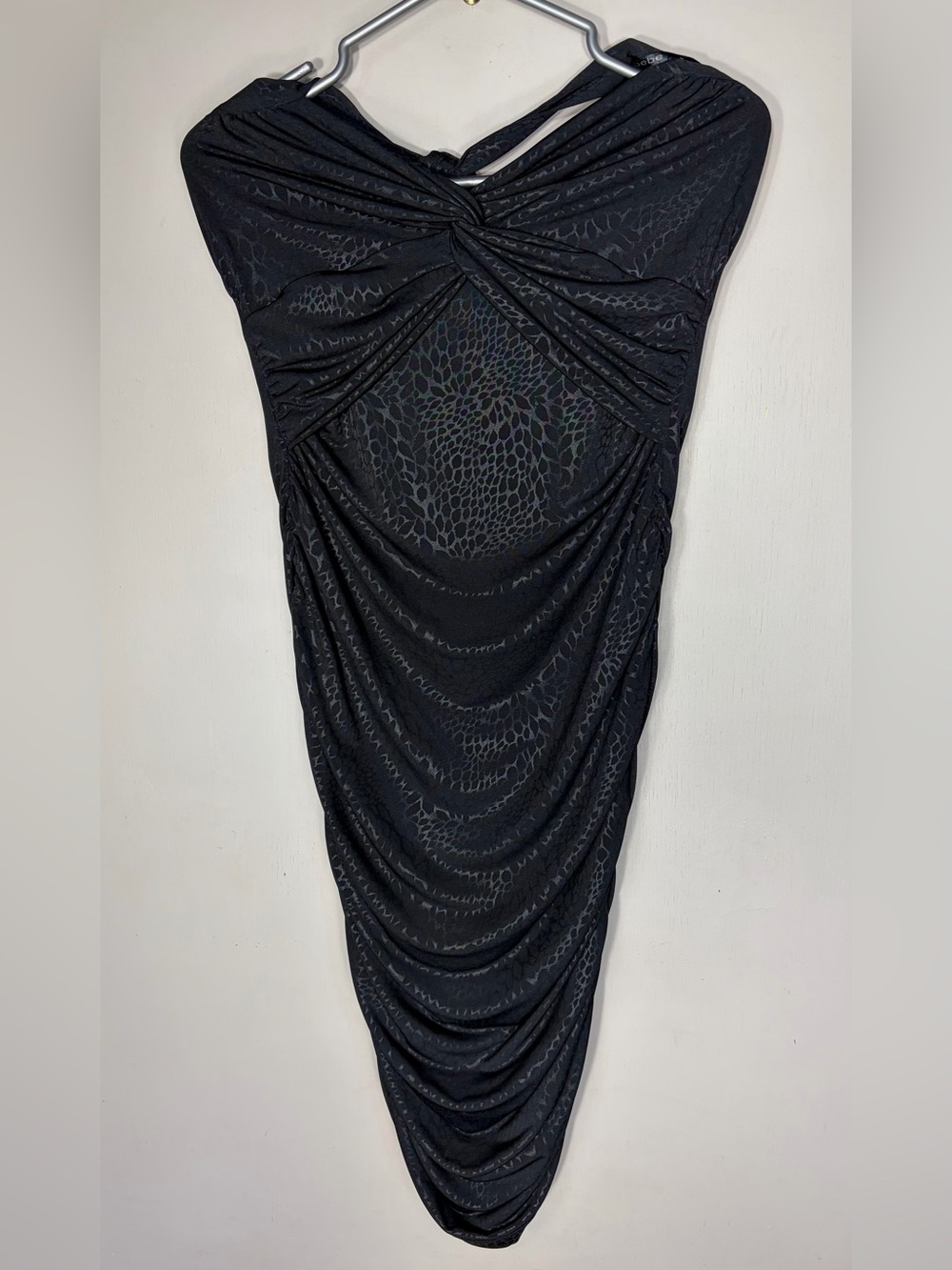 BEBE Spandex Halter Ruched Dress